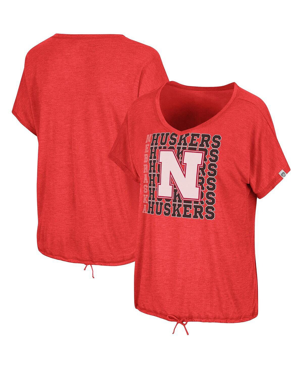 

Женская футболка с завязками и v-образным вырезом Fifth Sense Scarlet Nebraska Huskers с принтом для женщин Colosseum