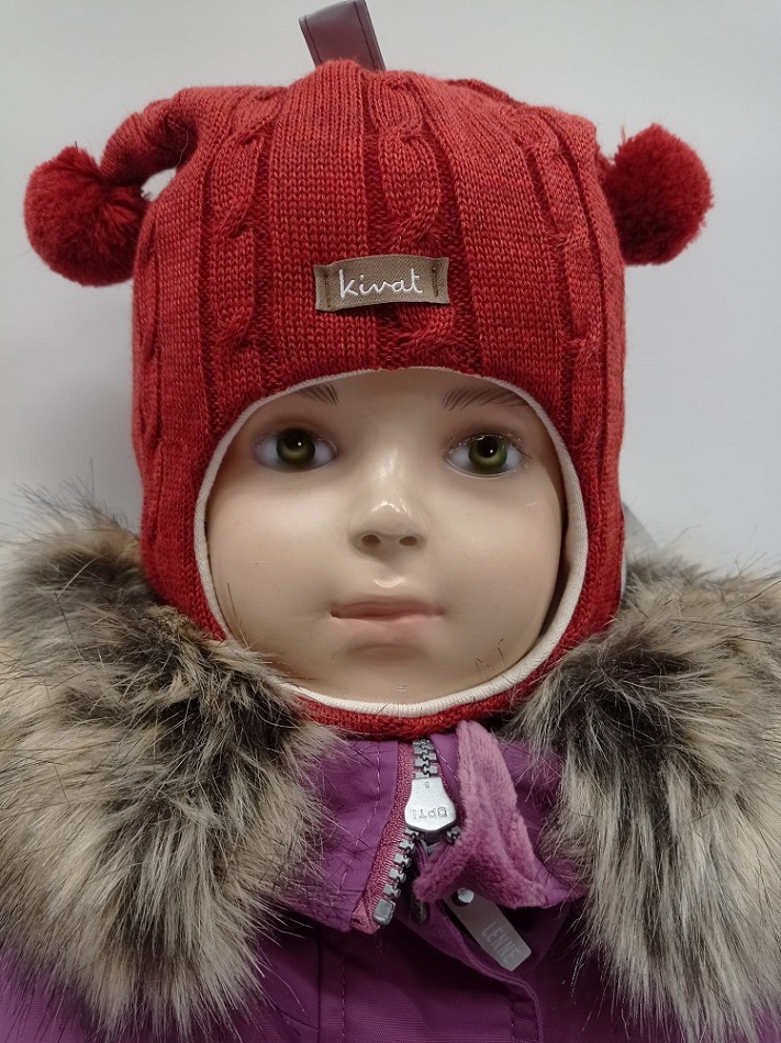 Балаклава детская Kivat с узором и помпонами, красный цена и фото
