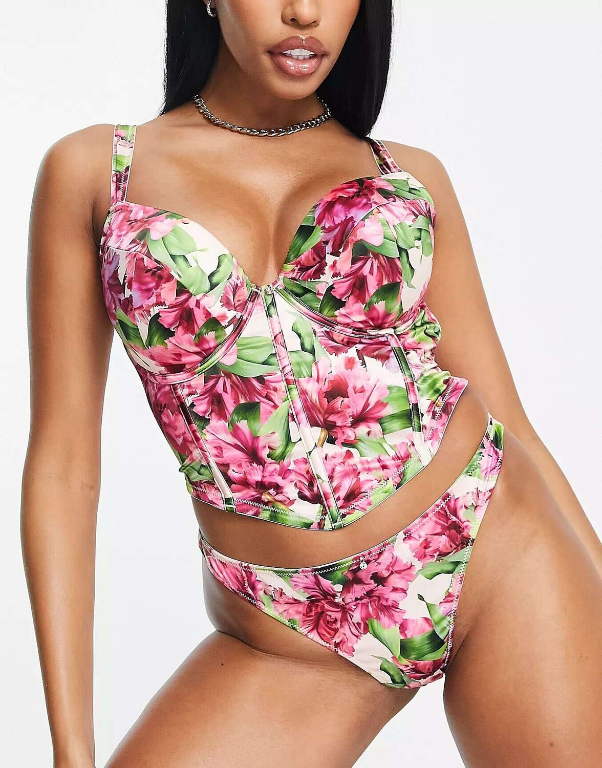 

Pour Moi Fuller Bust Couture мягкий атласный корсет с цветочным принтом