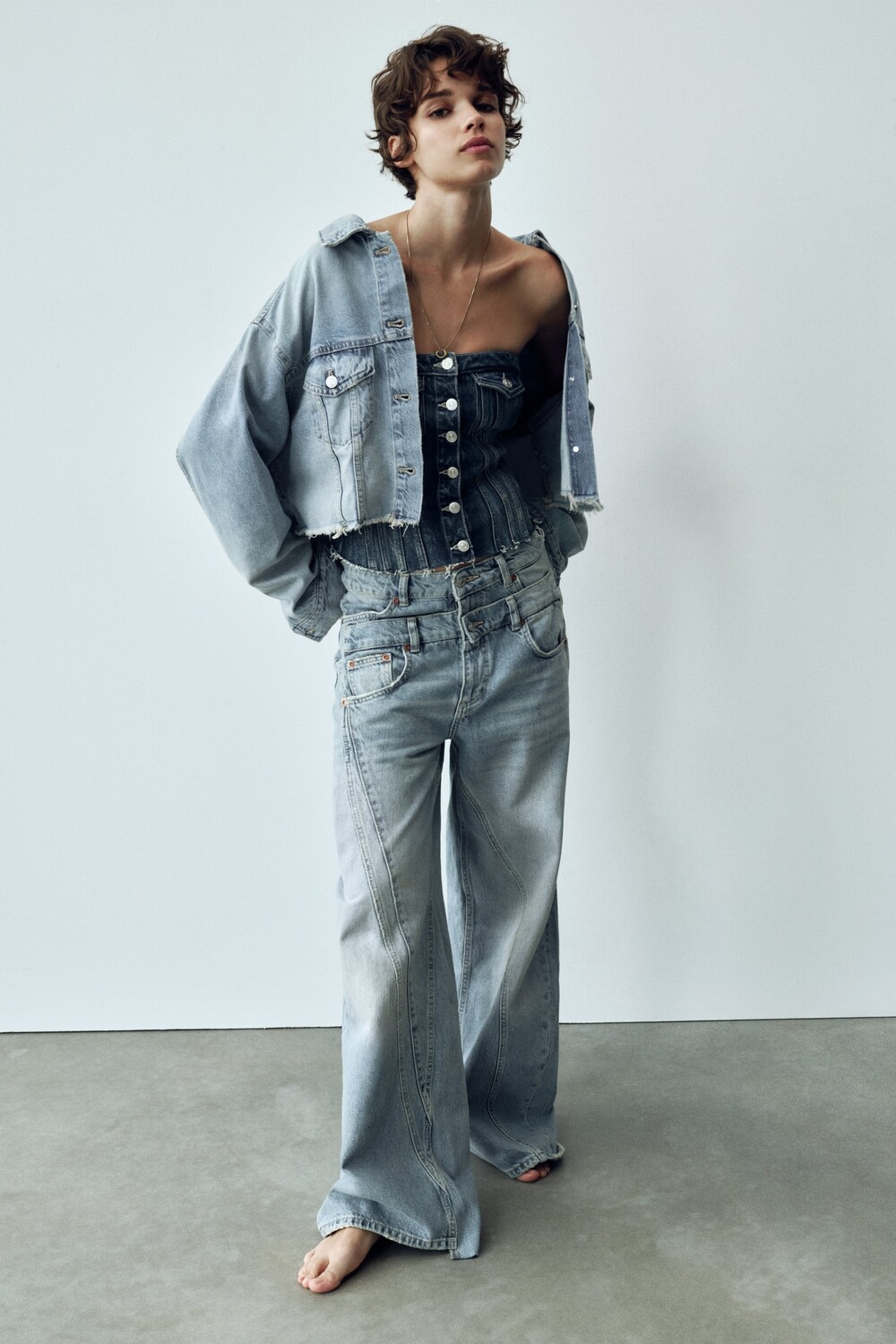 

Укороченная куртка из денима trf Zara, синий