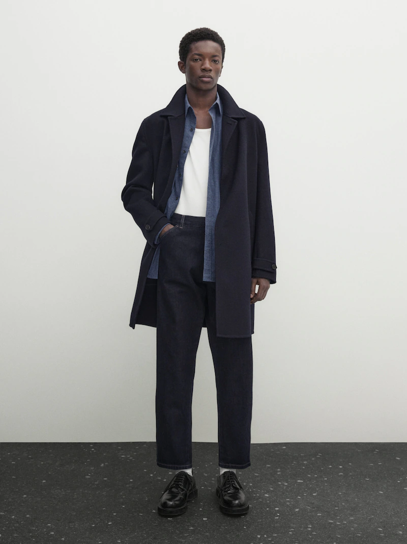 

Меланжевая рубашка классического кроя в тонкую полоску Massimo Dutti, синий