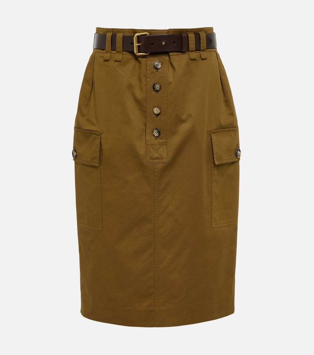 

Юбка-карандаш из хлопчатобумажной и льняной саржи Saint Laurent, цвет kaki