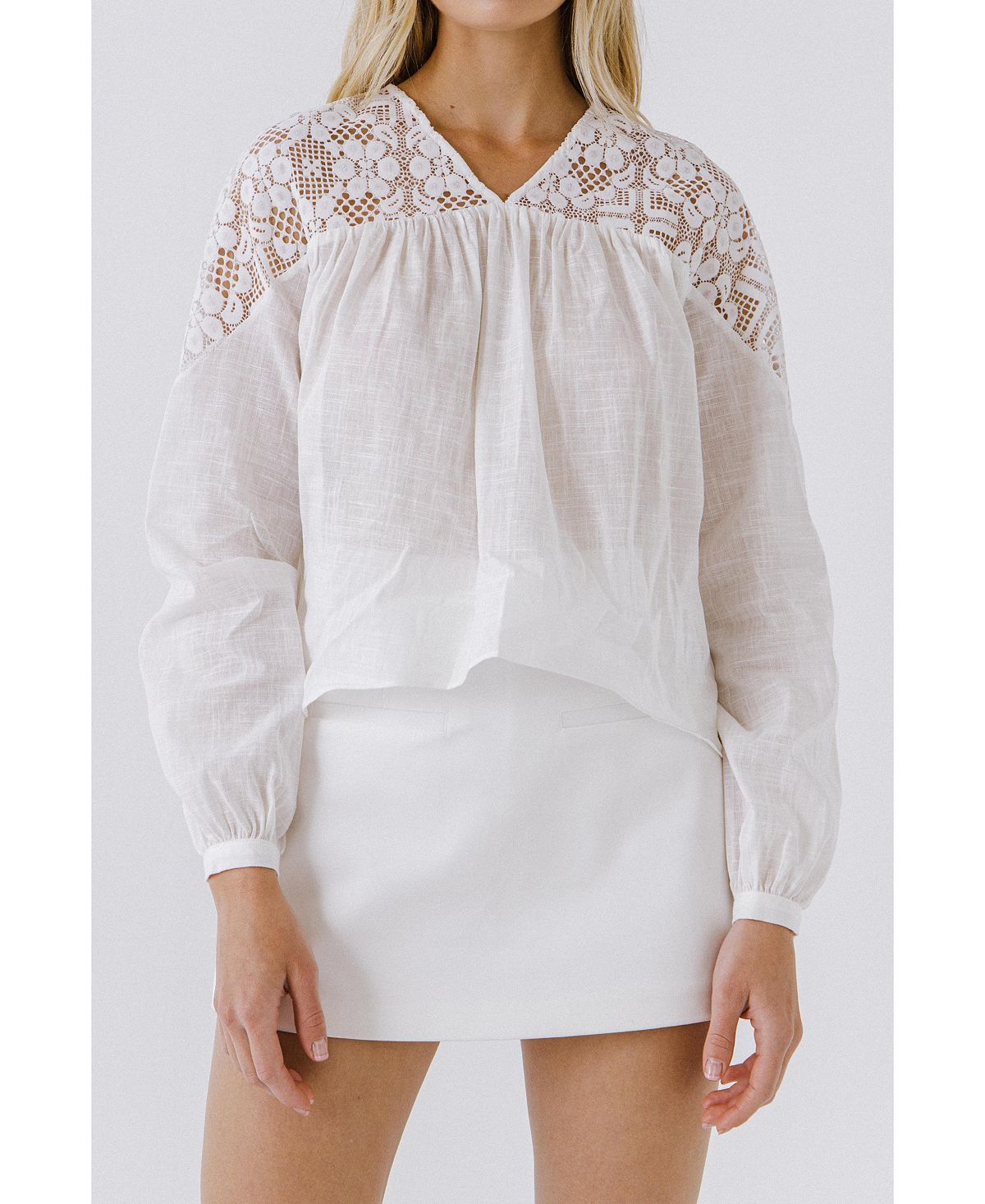 Женская кружевная кокетка и блузка с длинным рукавом English Factory, белый