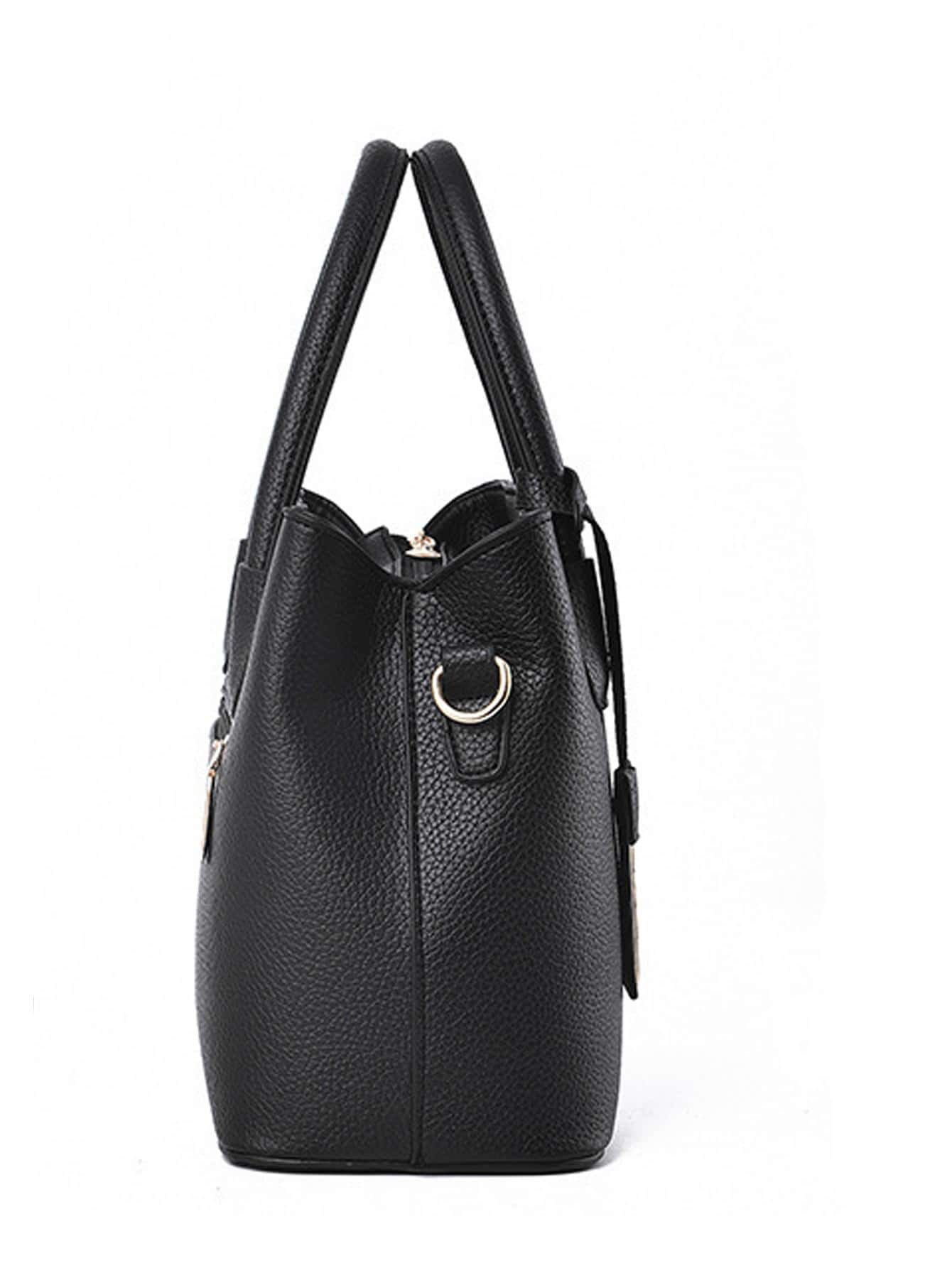 Модная женская универсальная сумка большой емкости с подвеской и регулируемым плечевым ремнем, черный
