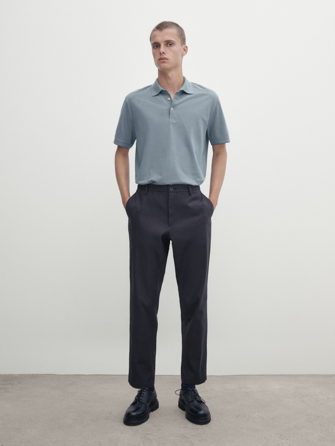 

Рубашка поло из хлопкового пике с контрастными рукавами Massimo Dutti, стальной