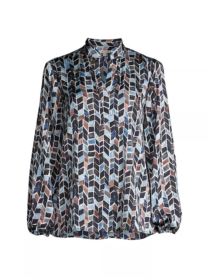Блюзовая блузка с узором «елочка» Nic+Zoe, Petites, синий цена и фото