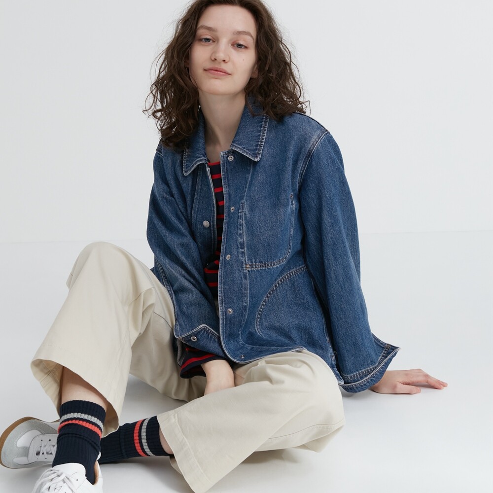 

Куртка Uniqlo джинсовая длинная в стиле ретро, голубой