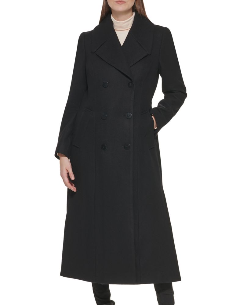 Двубортное длинное шерстяное пальто Kenneth Cole, черный шерстяное двубортное свободное длинное пальто elmsk женское зимнее винтажное пальто тренчкот