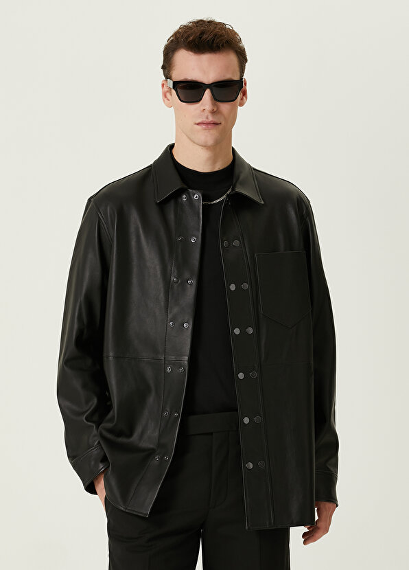 Черное кожаное пальто Neil Barrett