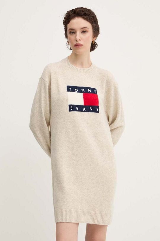 

Платье из смесовой шерсти Tommy Jeans, бежевый