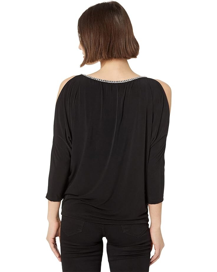 

Топ Michael Kors Petite Chain Neck Cold-Shoulder Top, черный