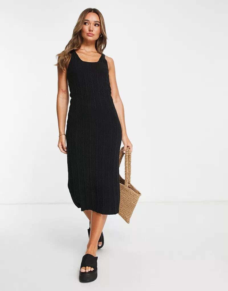 

Черное трикотажное платье миди Topshop