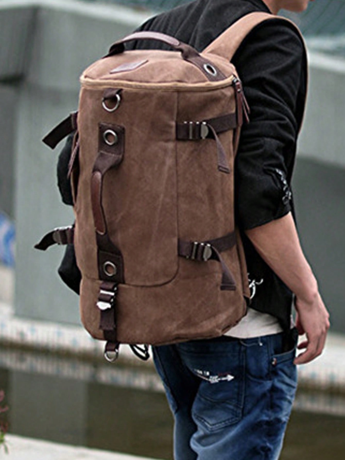 Ретро мужской рюкзак Модная повседневная спортивная дорожная сумка большой емкости, кофейный коричневый