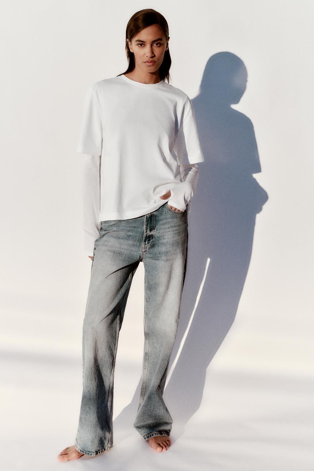 Многослойная двухслойная футболка ZARA, белый футболка с круглым вырезом и длинными рукавами с карманами sid john varvatos цвет sting ray