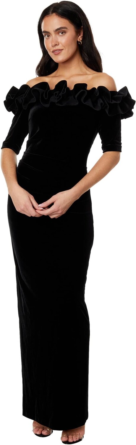 

Платье Long Velvet 3/4 Sleeve Ruffle Top XSCAPE, черный