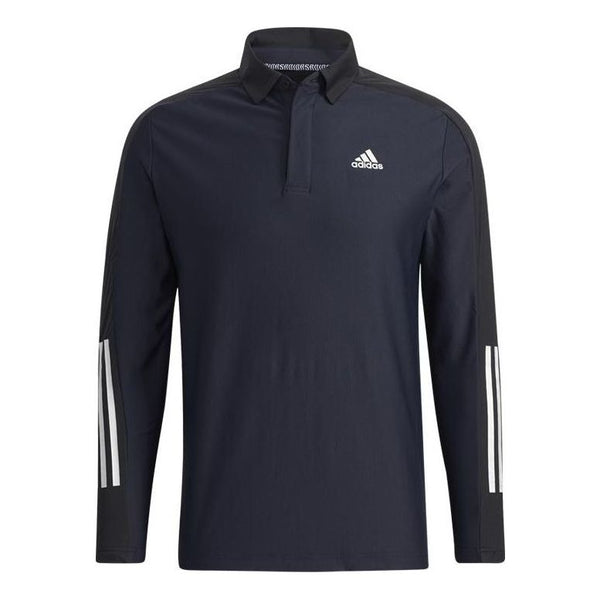 Футболка adidas Solid Color Logo Stripe Fleece Lined Golf Sports Long Sleeves Polo Shirt Black, мультиколор
