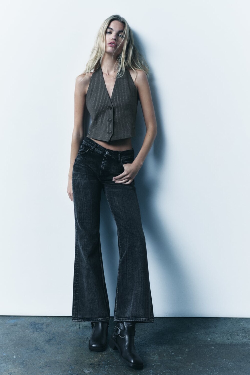 

Жилет в тонкую полоску с бантами ZARA, серый