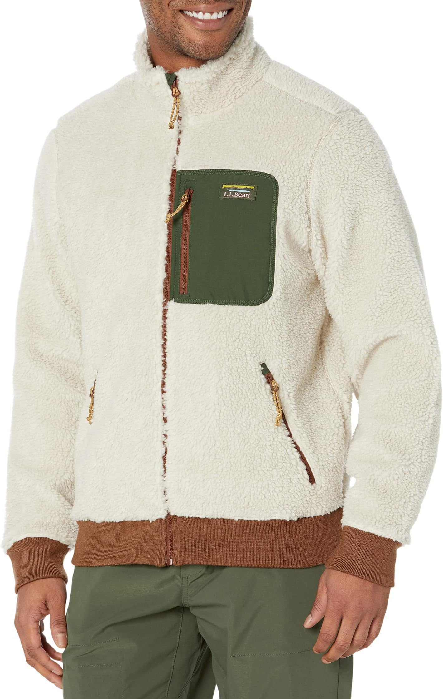 Куртка Bean's Sherpa Fleece Jacket Regular L.L.Bean, цвет Soapstone/Forest Shade куртка sweater fleece sherpa hybrid pullover l l bean цвет forest shade dark hunter