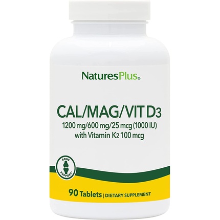 Naturesplus Cal/Mag/Vit D3 с витамином K2, добавка для здоровья костей, 90 таблеток, Nature'S Plus жевательные таблетки cal mag vit d3 с витамином k2 и ванилью 60 жевательных таблеток naturesplus