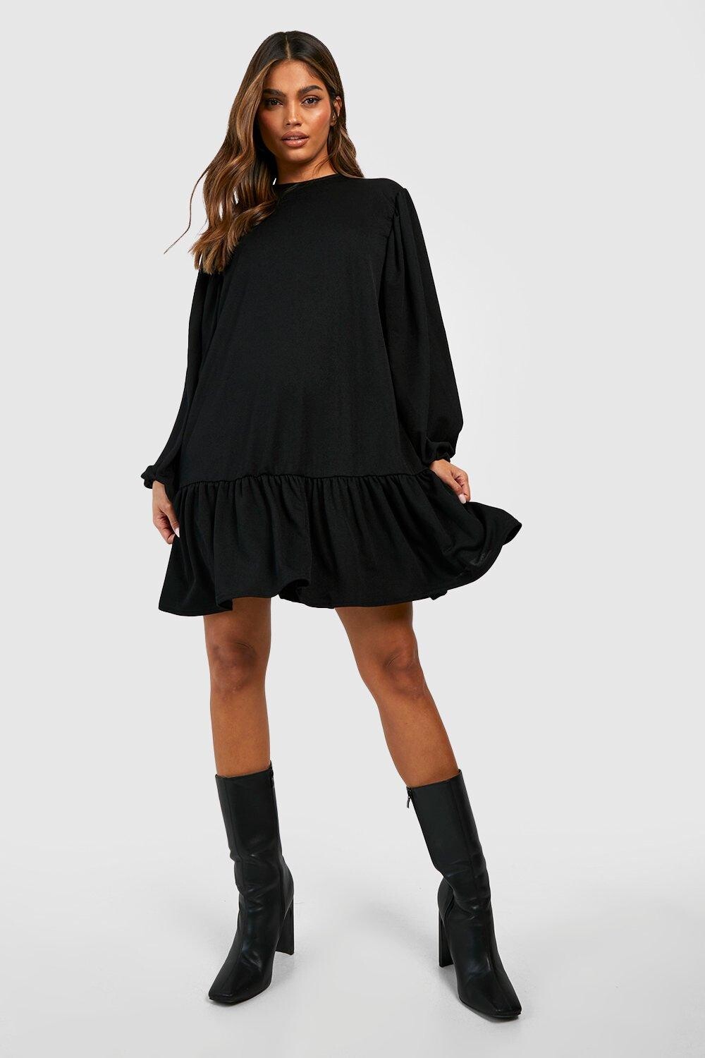 

Платье из крепа с рукавами Boohoo, черный