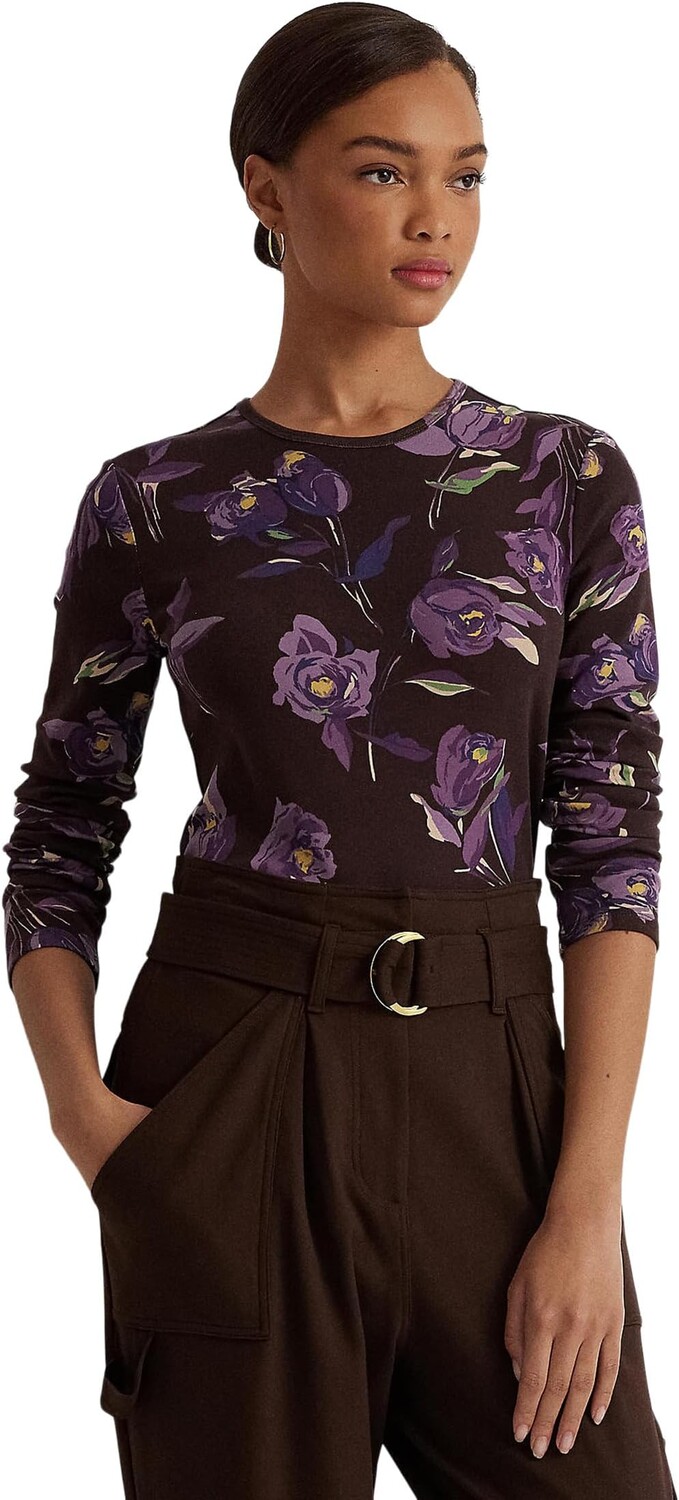 

Хлопковая футболка с цветочным принтом и длинными рукавами LAUREN Ralph Lauren, цвет Brown/Purple/Multi