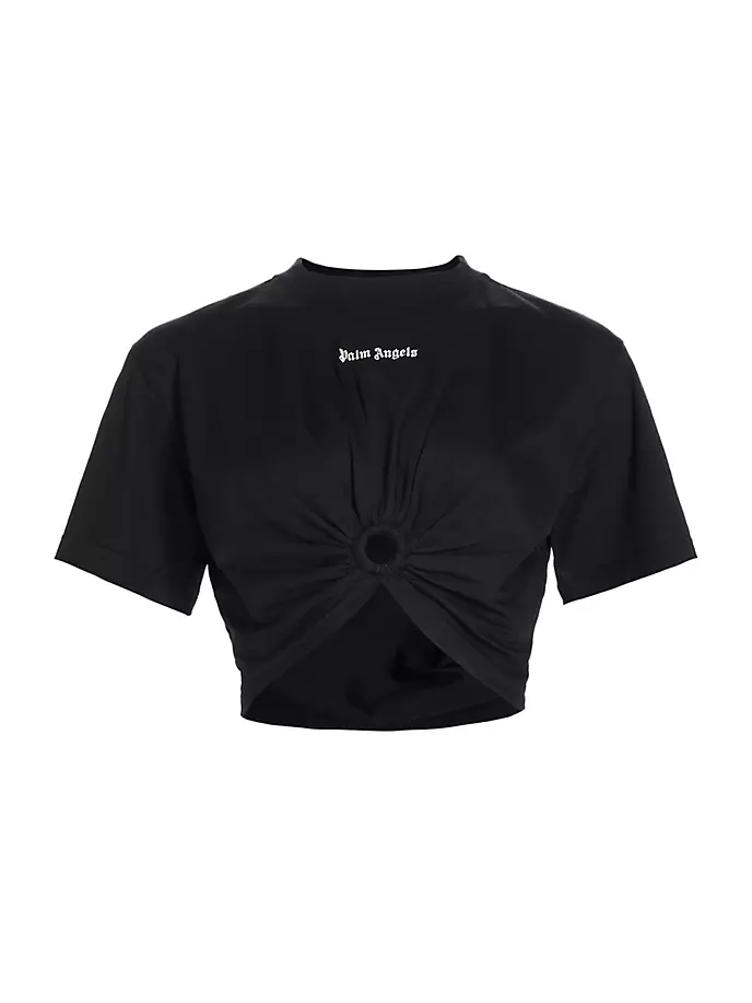 

Укороченная футболка с логотипом и кольцом Palm Angels, белый