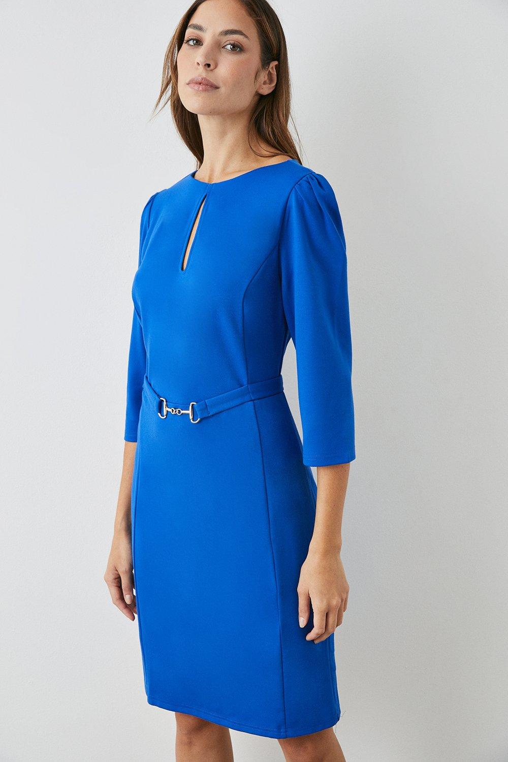Платье прямого кроя с поясом из понте Debenhams, синий платье из джерси с поясом debenhams темно синий