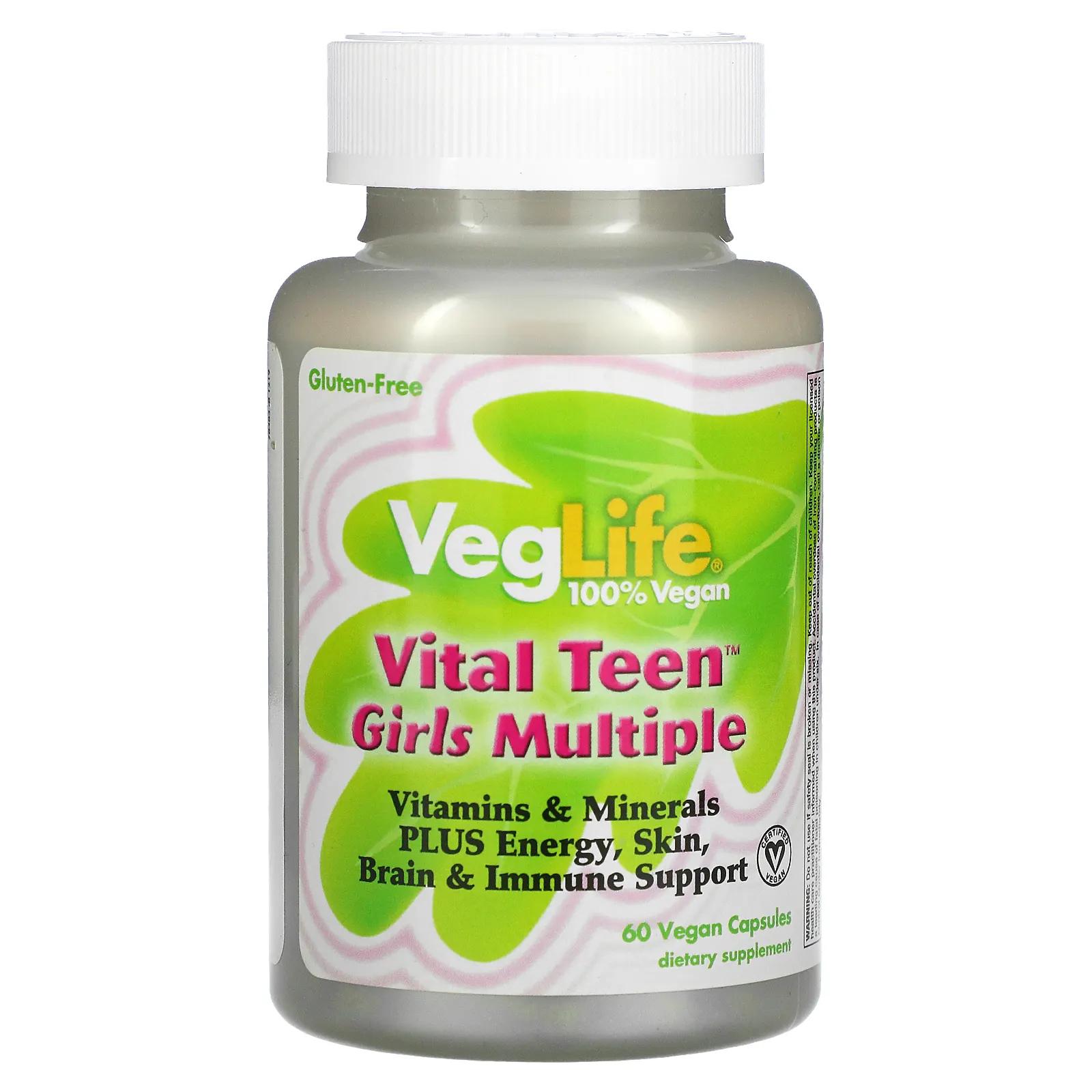 VegLife Vital Teen витаминный комплекс для девочек 60 вегетарианских капсул veglife vital teen витаминный комплекс для мальчиков 60 растительных капсул