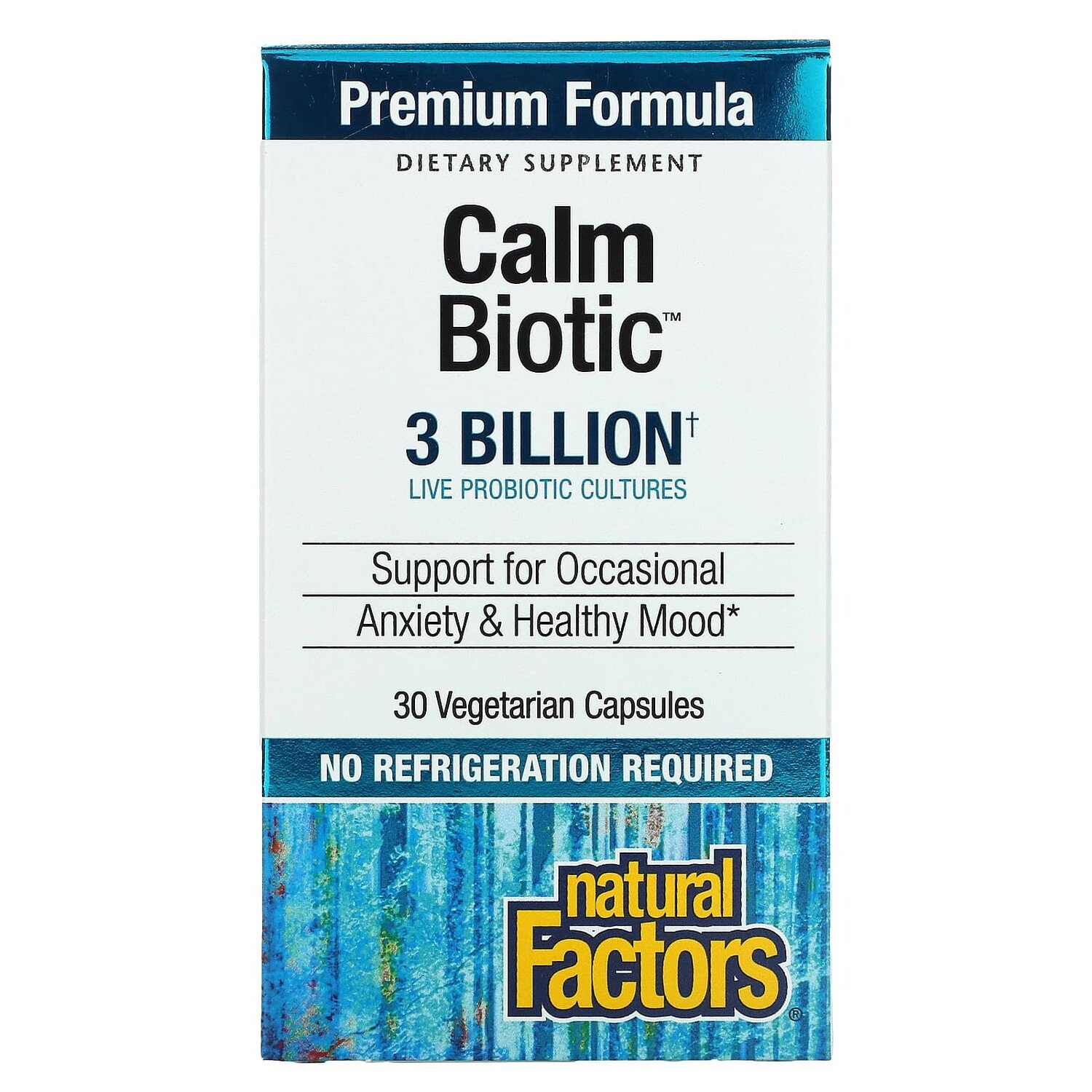 

Calm Biotic, 3 миллиарда, 30 вегетарианских капсул, Natural Factors