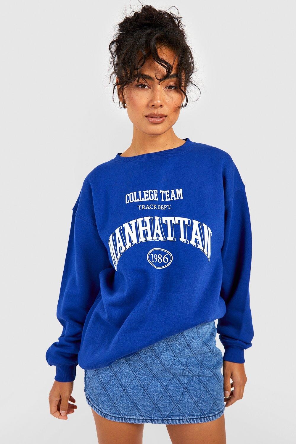 

Свитшот с лозницой tall manhattan Boohoo, кобальтовый