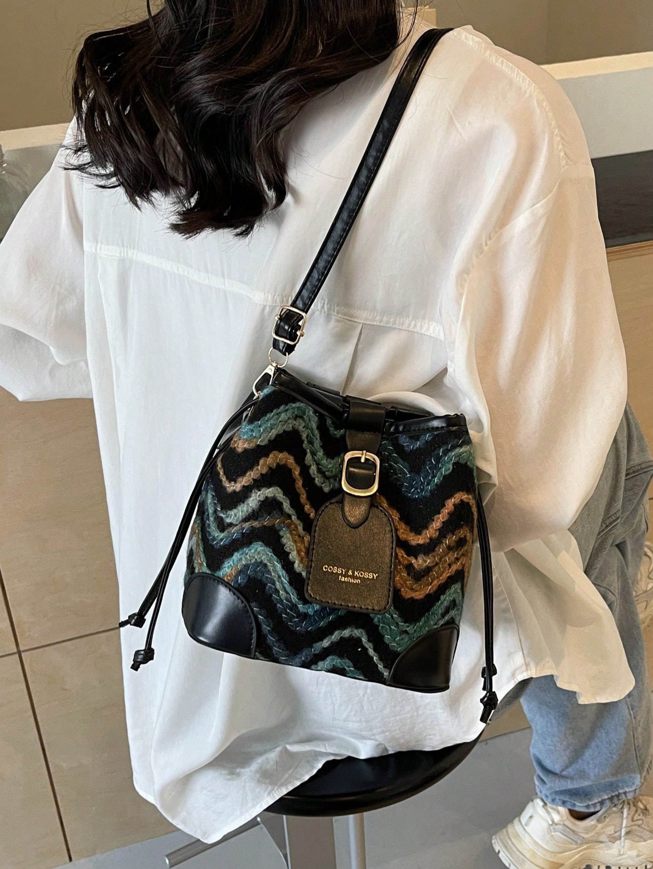 Сумка-ведро в богемном стиле для женщин, черный новая сумка через плечо женская сумка нишевая губчатая сумка margiela многофункциональная наплечная сумка на плечо с полумесяцем