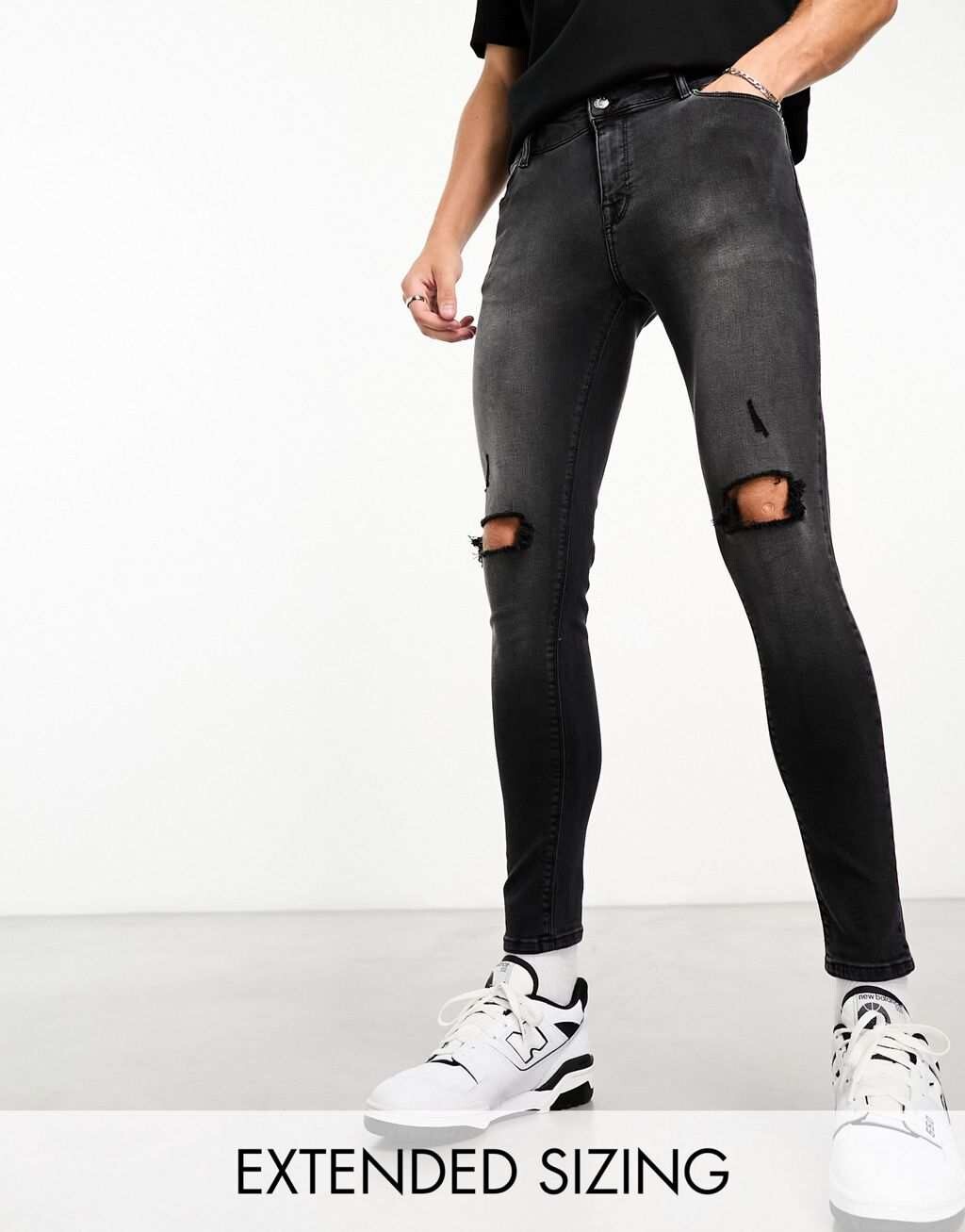 

Джинсы ASOS DESIGN из эластичного денима с прорезями на коленях черного цвета