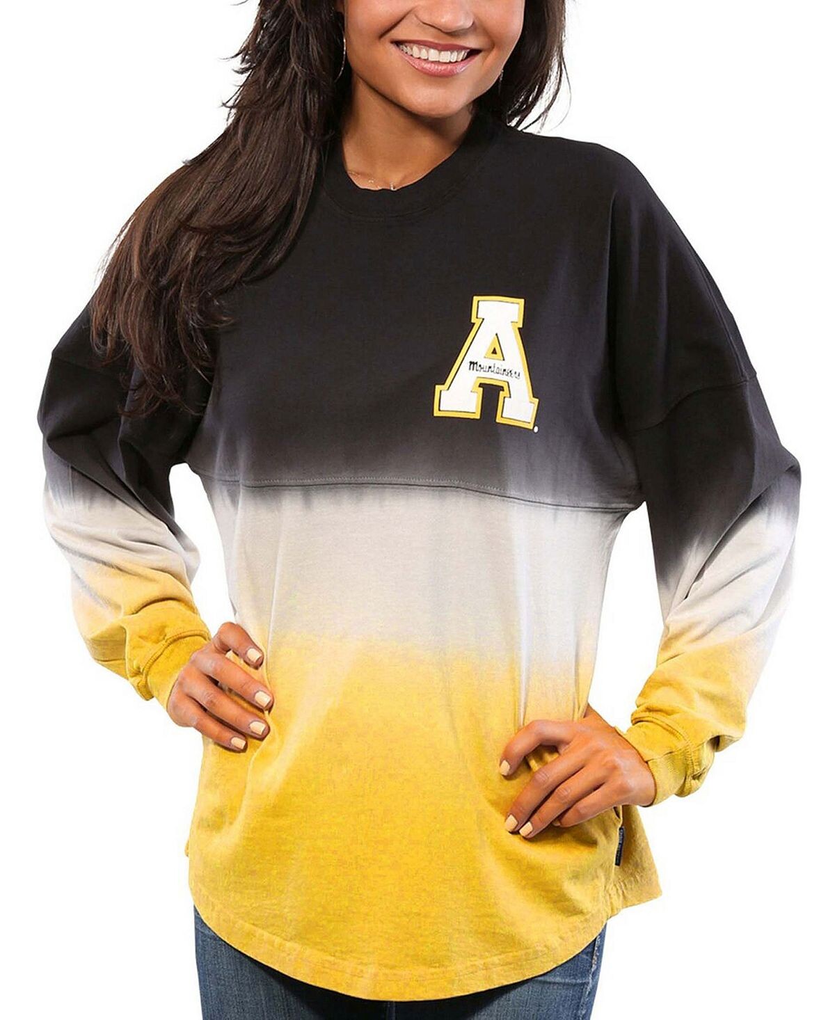

Женская черная куртка Appalachian State Mountaineers с омбре и длинными рукавами, окрашенная погружением Spirit Jersey, черный