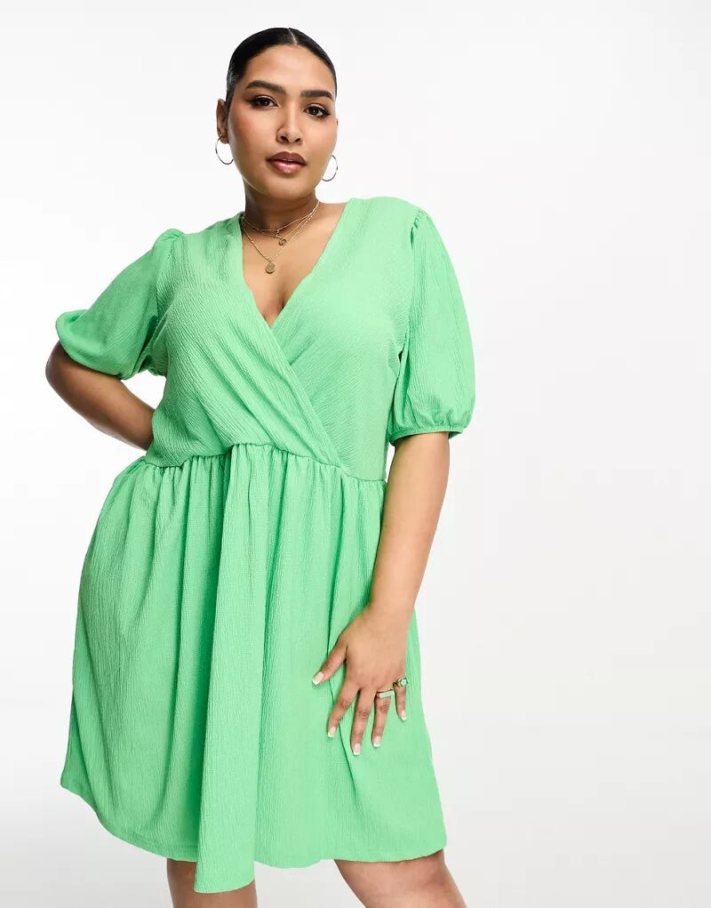 

Ярко-зеленое структурированное мини-платье со сборками и V-образным вырезом Pieces Curve Exclusive Pieces Plus