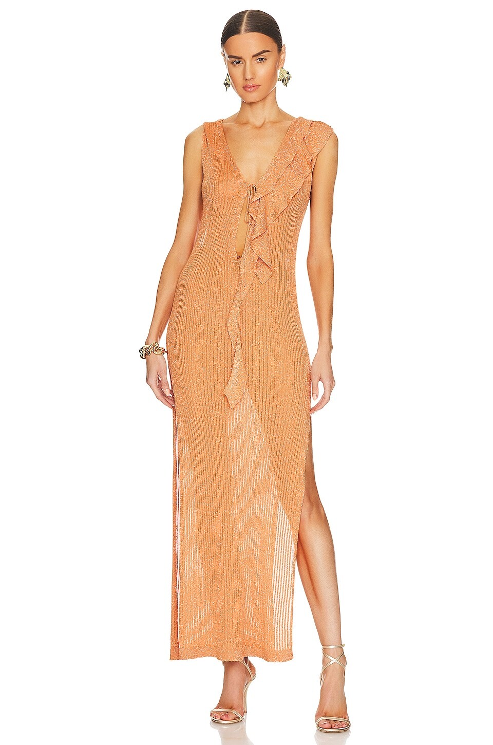 

Платье миди CHIO Lurex Ruffle, оранжевый