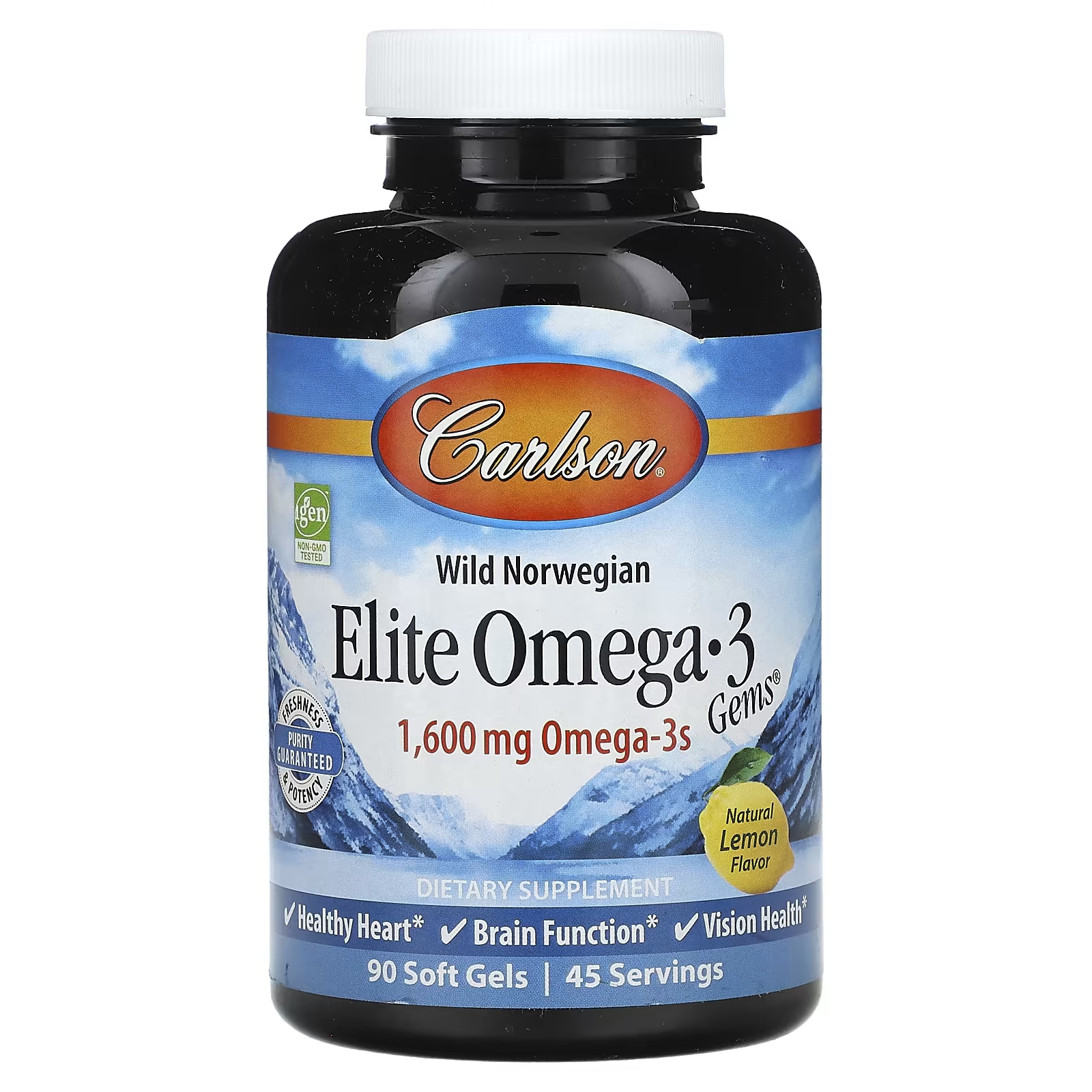 цена Пищевая добавка Carlson Wild Norwegian Elite Omega-3 Gems Natural Lemon 1600 мг, 90 мягких таблеток