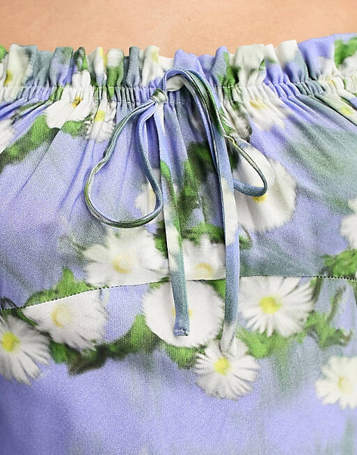 

Платье миди из вискозы Milkmaid с размытым цветочным принтом ASOS DESIGN