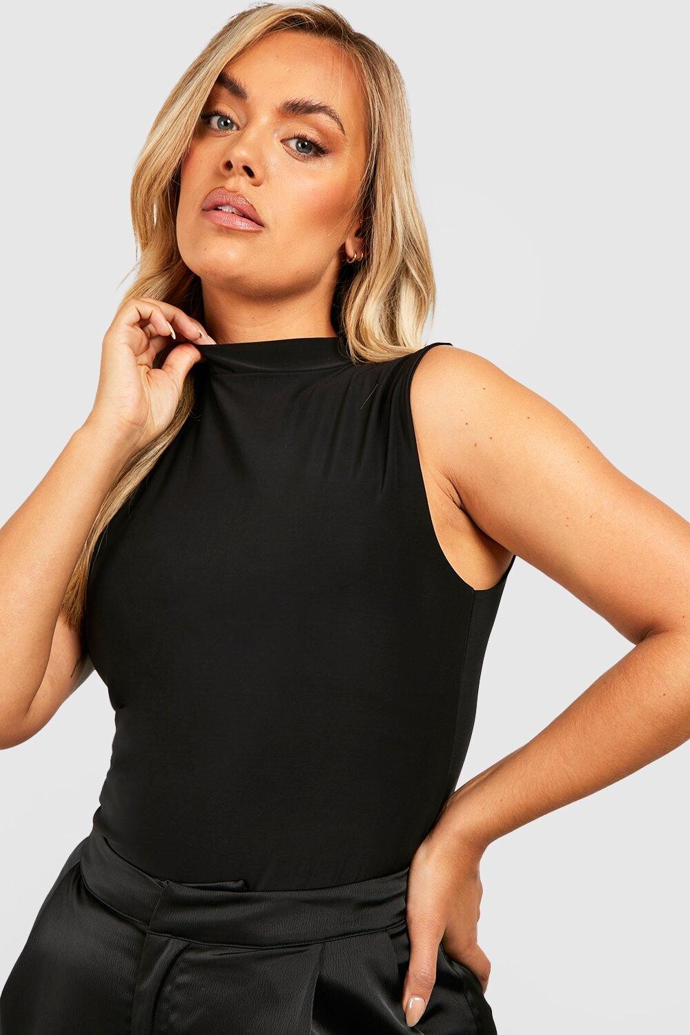 

Двухслойный топ без рукавов с высоким воротом плюс Boohoo, черный