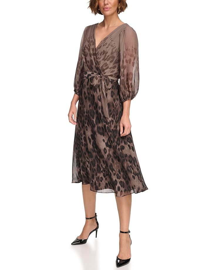 Платье DKNY Balloon Sleeve Faux Wrap Dress, цвет Brown Multi блузка dkny wrap цвет limonata black multi