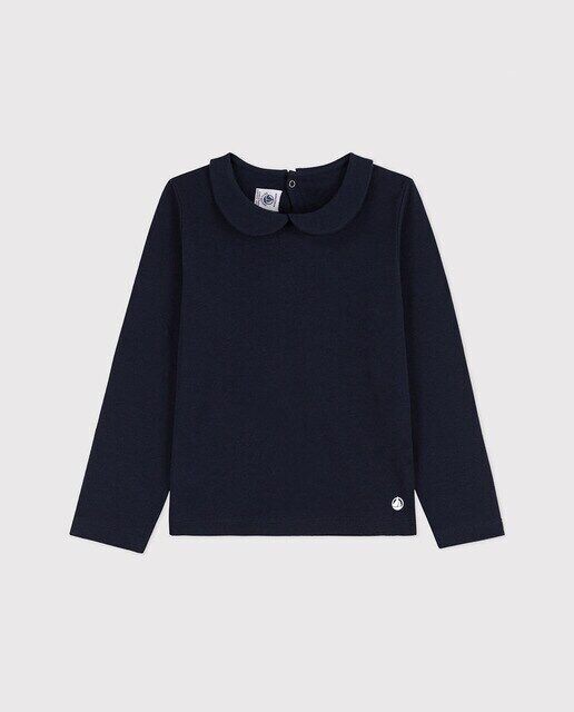 

Хлопковая футболка для девочки с длинными рукавами Petit Bateau, синий