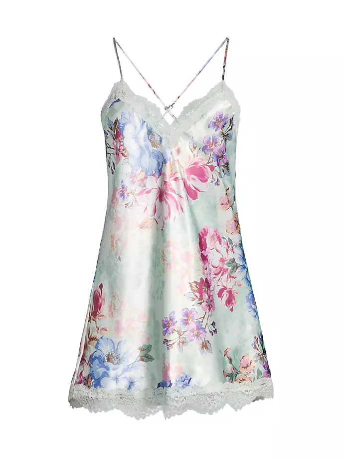 Атласная и кружевная сорочка Madelyn с цветочным принтом In Bloom, цвет tea green