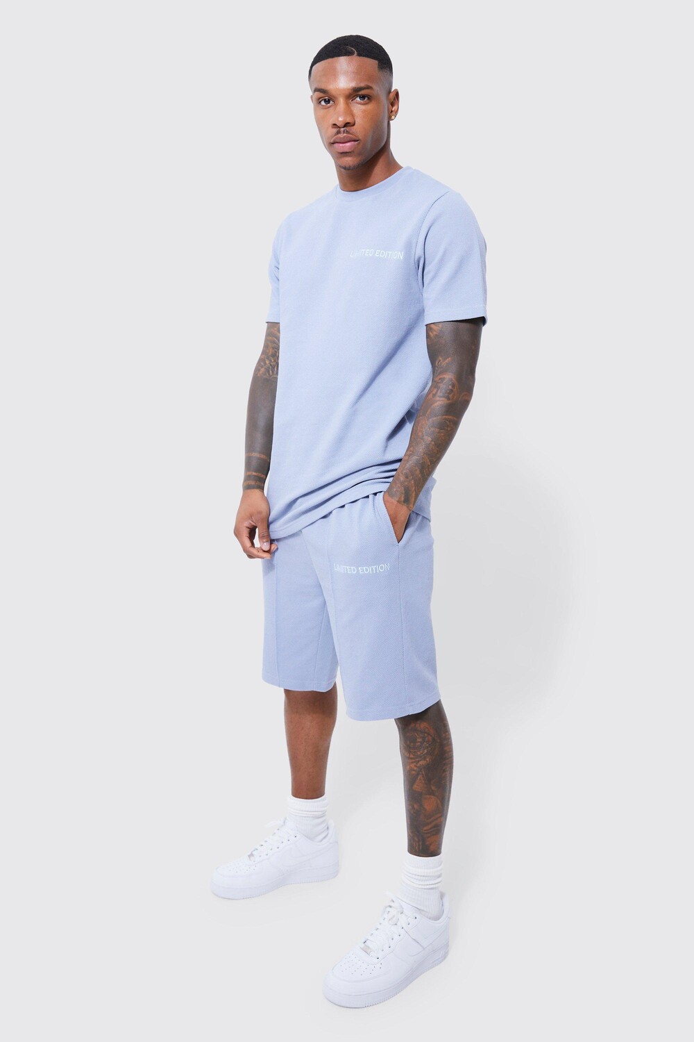 

Футболка из пике приманного кроя и короткий комплект Boohoo, синий