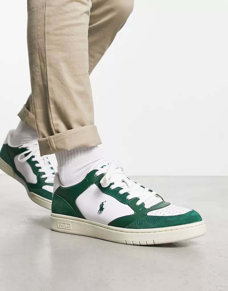 

Бело-зеленые кроссовки Polo Ralph Lauren Court Lux с логотипом игрока в поло