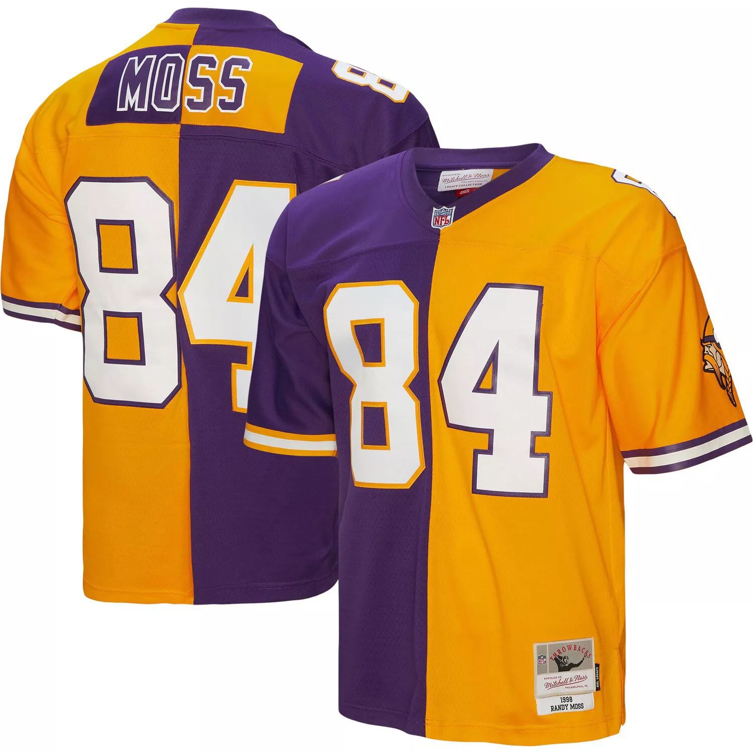 Мужская футболка Mitchell & Ness Randy Moss фиолетового/золотого цвета Minnesota Vikings 1998 Split Legacy Replica Jersey