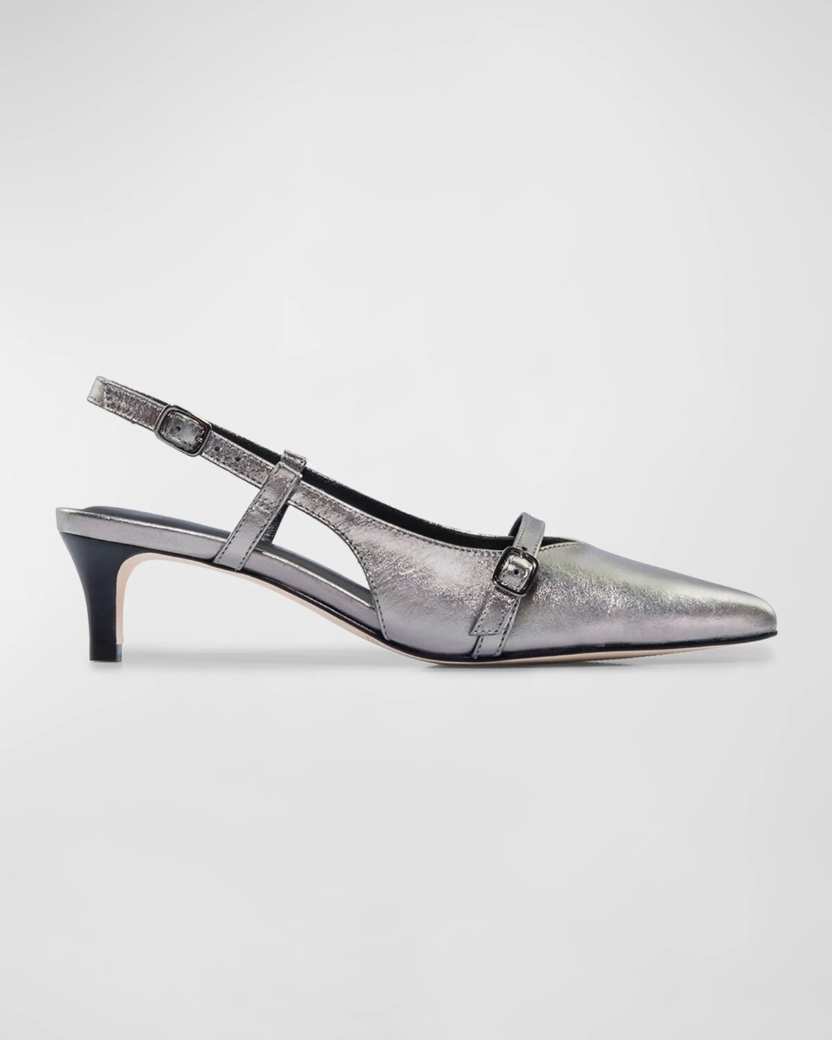 

Туфли-лодочки Marietta на каблуке-рюкзаке с эффектом металлик Bernardo, цвет Gunmetal Antique Calf