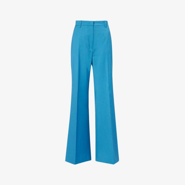 Sonale широкие брюки с высокой талией из натуральной шерсти Weekend Max Mara, цвет avio