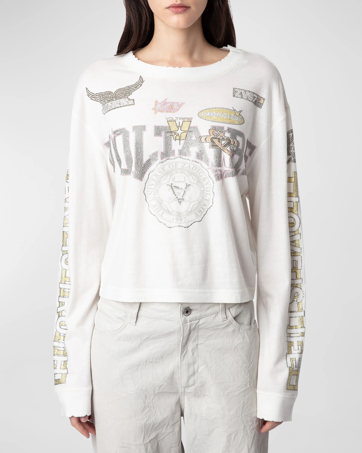 

Укороченная футболка Iona Crystal Badge в байкерском стиле Zadig & Voltaire, цвет Judo