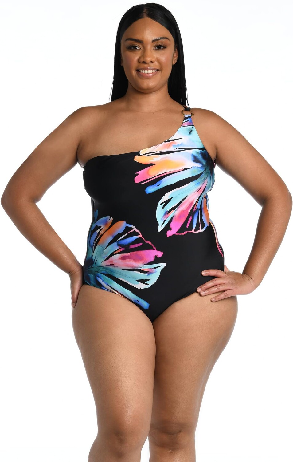 

Купальник La Blanca Plus Size Prism Palm One Shoulder Mio, черный