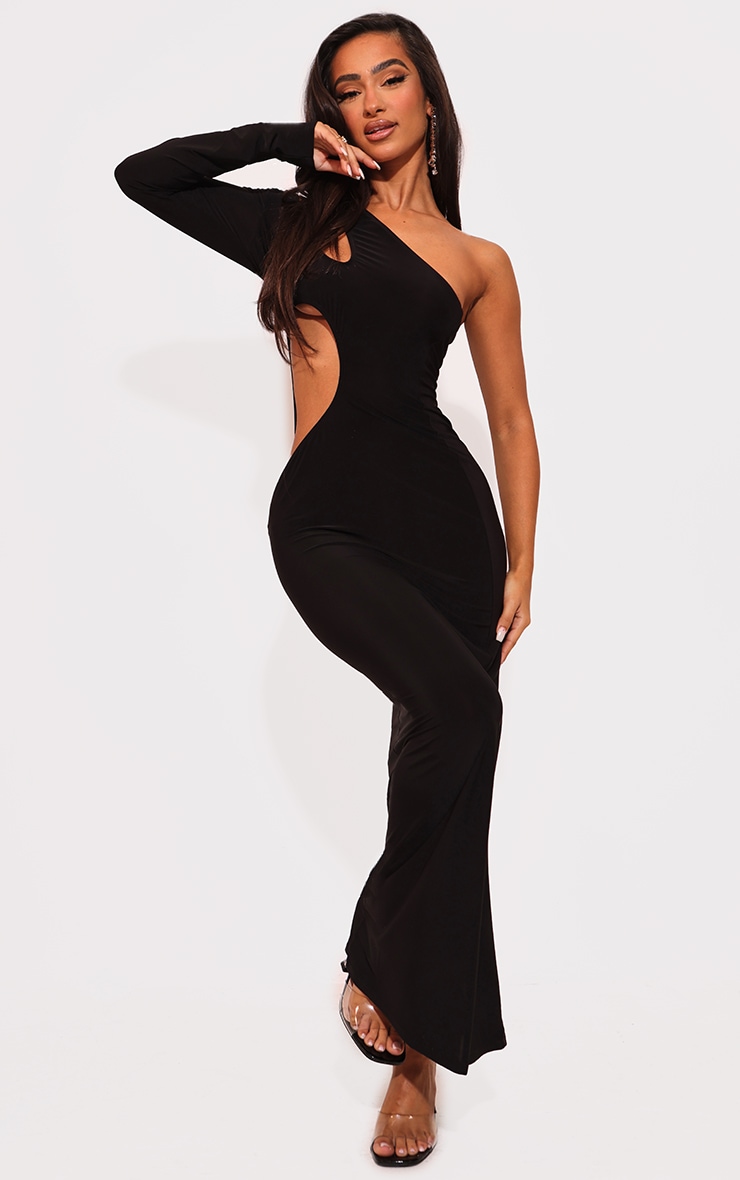 PrettyLittleThing Миниатюрное черное облегающее платье макси с вырезами
