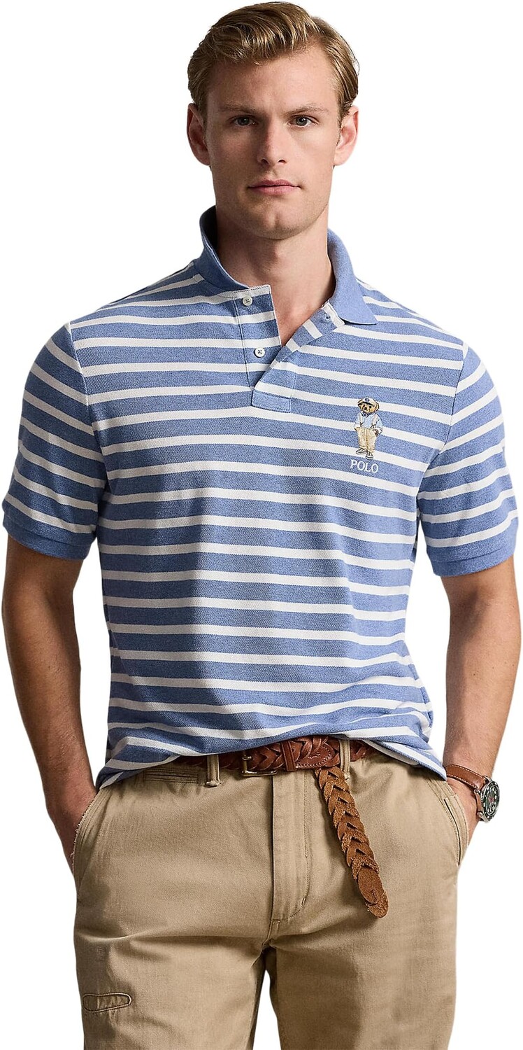 

Поло Polo Ralph Lauren Custom Slim Fit Polo Bear Polo Shirt, цвет Laticblu Heather/White Hmgy Bear